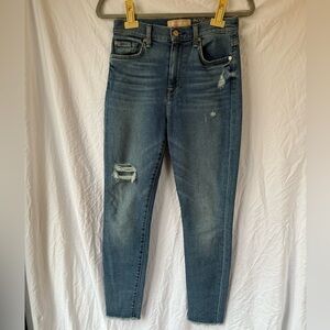 7 For All Mankind Luxe Vintage High Rise Skinny Jeans Womens 27 Distressed‎